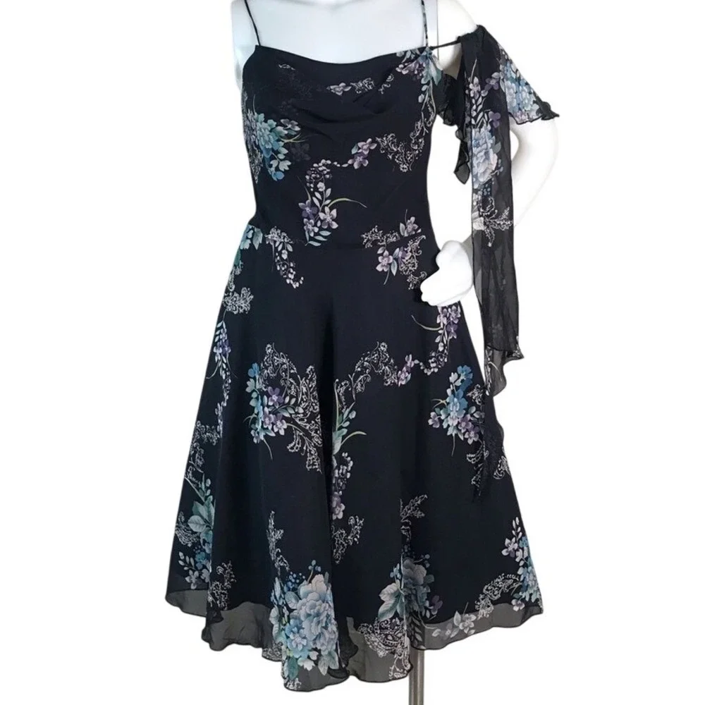 Lapis | Dresses | Lapis Navy Floral Dress W Flowy Shoulder Detail | Poshmark